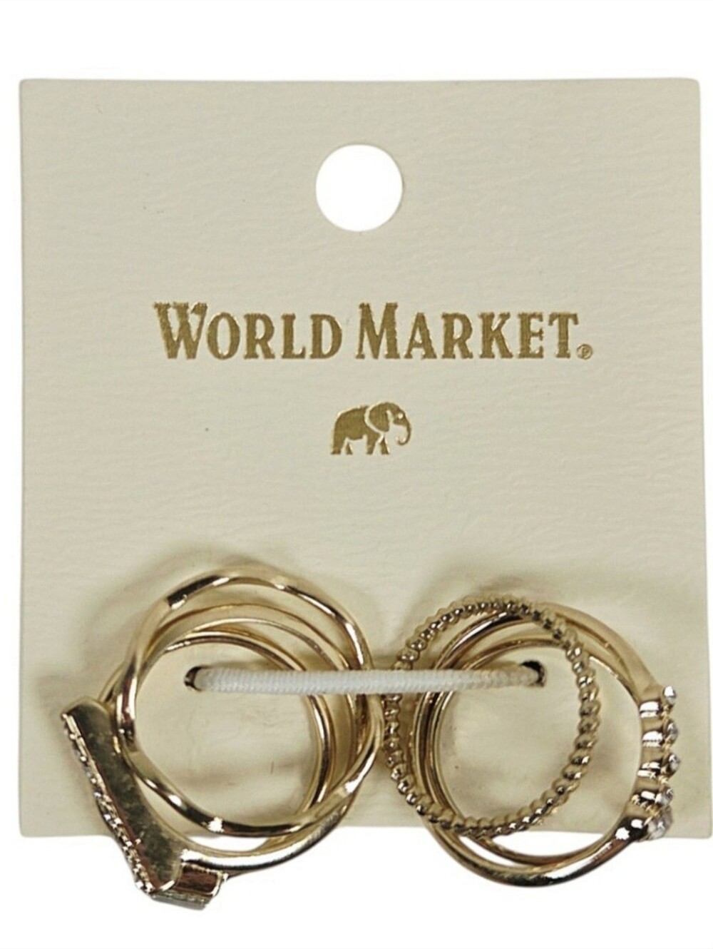 NWT World Market Gold-Tone and Rhinestone Mixed Stackable Fashion Ring Set